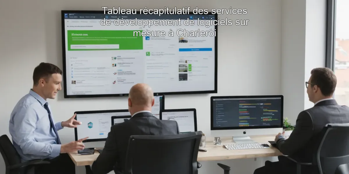 Tableau récapitulatif des services de développement de logiciels sur mesure à Charleroi